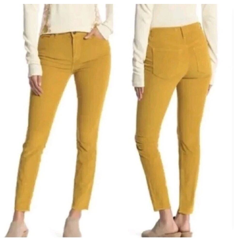 Free People We The free Yellow Mustard Skinny Corduroy Pants Raw Hem Reg 27